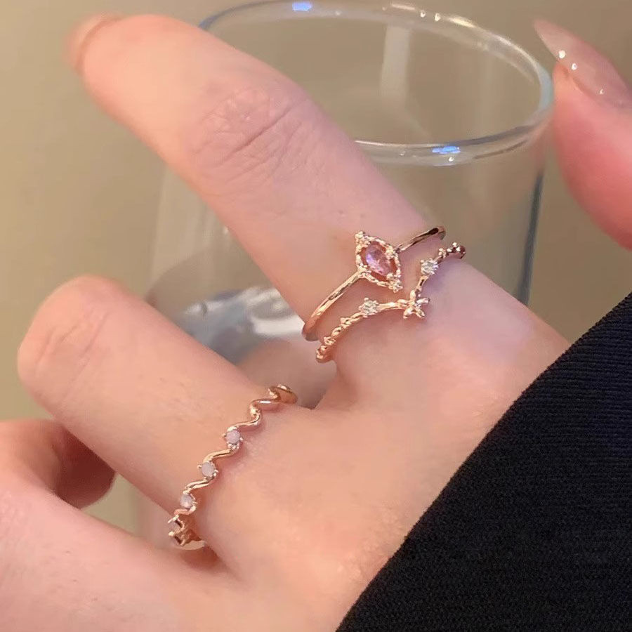 Nhẫn nữ zircon màu vàng hồng ngọt ngào, điều chỉnh size phù hợp