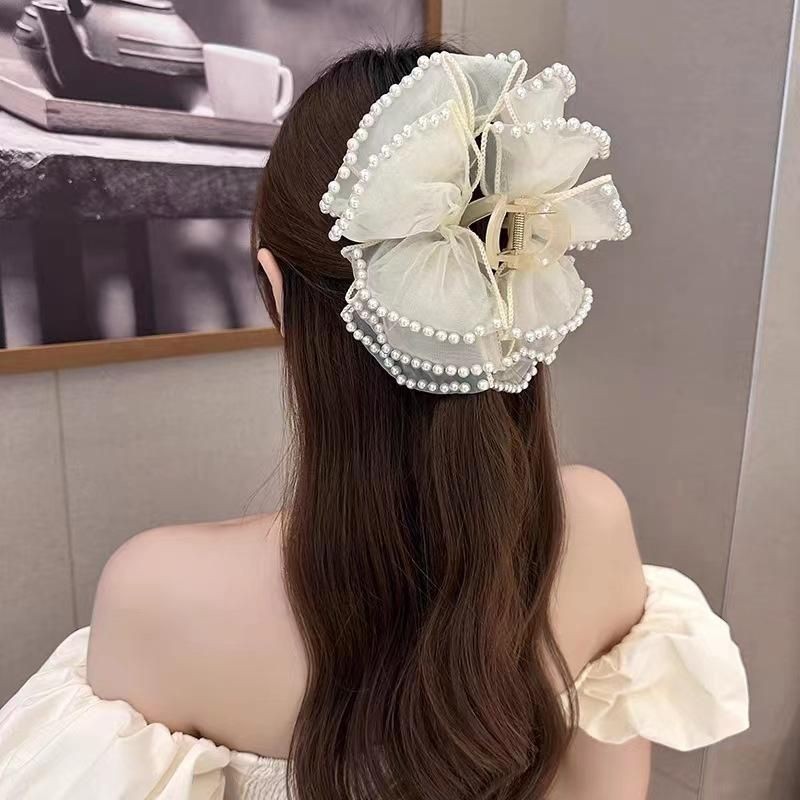 Kẹp Tóc Nơ Cổ Điển SS24, Mềm Mại Và Tăng Mọc Tóc, Dễ Phối Đồ Và Sành Điệu, Kẹp Cầm Nắm, Hàng Mới Về Women Hoa Xốp Cua