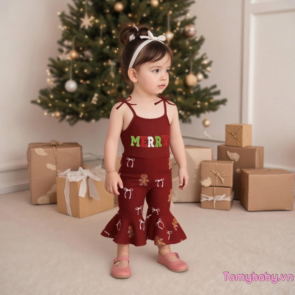 Bộ áo liền quần Giáng sinh cho bé gái Dây buộc không tay Dây đeo Gingerbread Man In áo liền quần