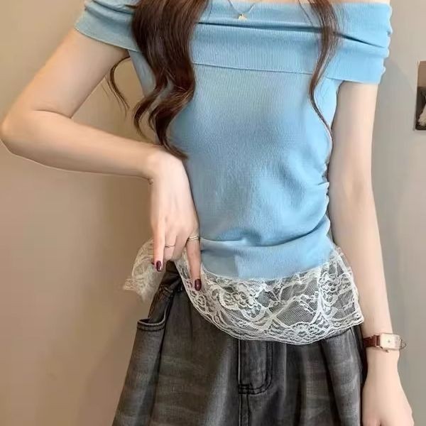 Áo thun ren kiểu Pháp dáng ôm vừa vặn, đặc trưng mùa hè, áo thun ngắn tay chất lượng cao dành cho nữ