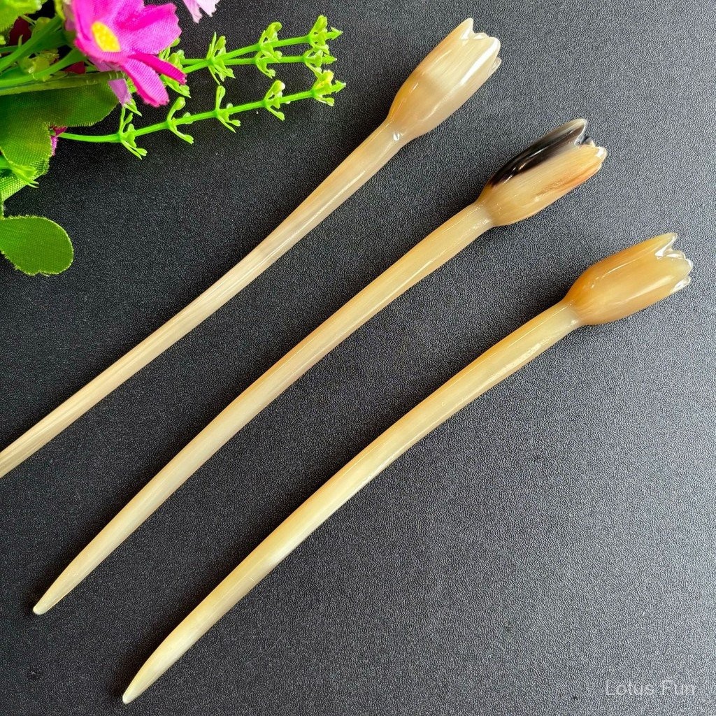 Kẹp tóc hình chữ u sừng yak cao cấp với nhiều họa tiết hoa đơn giản Dương giác đĩa búi tóc trang sức