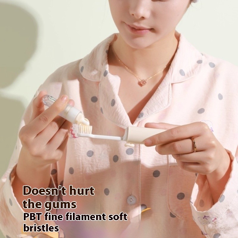 [hướng dương] Bàn chải đánh răng có thể gập lại 2 trong 1 có hộp đựng - Lông siêu mềm, Đầu có thể thay thế cho du lịch & văn phòng
