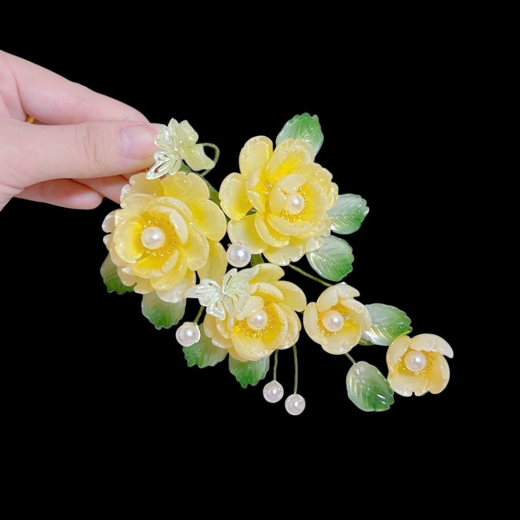 Cài hầu đồng hoa trà, cài ghim khăn xếp hầu thánh, Đạo cụ phụ kiện Nguyễn Nhật