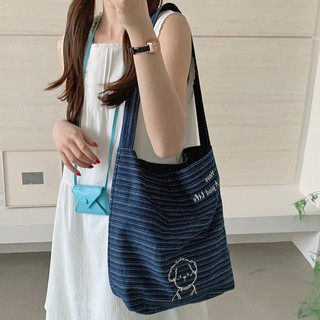 2026 Mới Tote Đeo Vai Thường Ngày Túi Dung Tích Lớn Denim Vải Thêu Hai Mặt