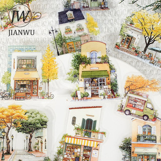 JIANWU Thị Trấn Nhỏ Dòng Thời Gian Vintage Nhà Cây Phong Cảnh Chất Liệu Cắt Dán PET Sáng Tạo DIY Tạp Chí Văn Phòng Phẩm