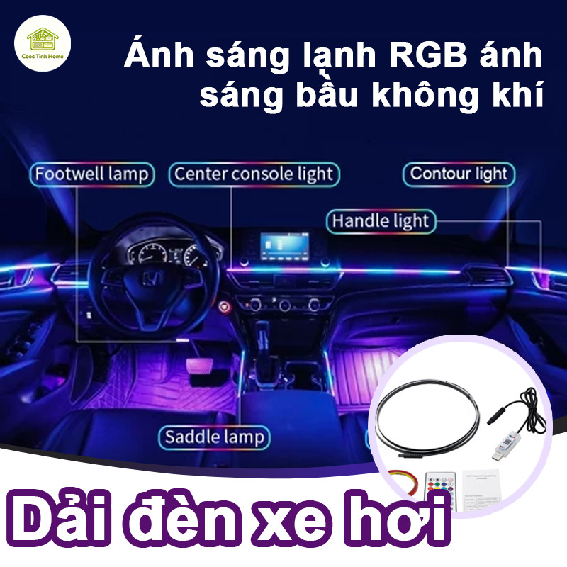 Đèn LED viền nội thất ô tô - Đèn led viền taplo dải Acrylic usb, Ánh sáng nhấp nháy theo nhạc