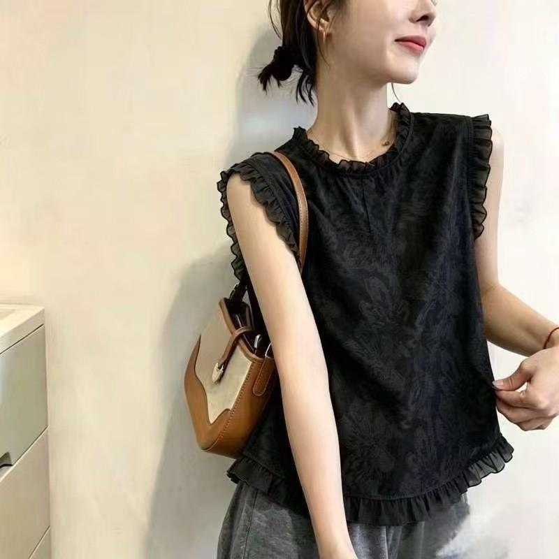 [Khuyến mãi trong thời gian có hạn] Áo sơ mi nhỏ giảm tuổi thời trang phong cách mới mùa hè, viền nấm văn học không tay Slim-fit Slimmer