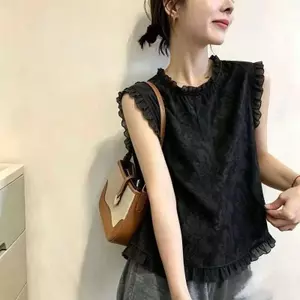 Áo sơ mi nhỏ giảm tuổi thời trang phong cách mới mùa hè, viền nấm văn học không tay Slim-fit Slimmer