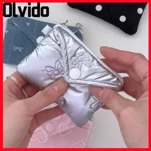 Ví Quilted OLVIDO, Chất liệu Cotton Thiết kế nơ Túi lưu trữ Mini, Chống bụi 2 lớp Kích thước di động Túi đựng thẻ dây kéo nhỏ Tai nghe Bluetooth