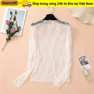 ESSENCEH Quần Áo Nữ, Áo Sơ Mi Ren Trong Suốt Cổ Cao Nửa Cổ, Phối Cảnh Rỗng Dài Tay Lưới Top Nữ