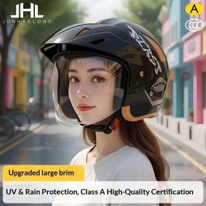 QMP Xe Điện Mũ Bảo Hiểm Nữ Vành Lớn Chống Mưa 3C Chứng Nhận Bốn Mùa Đa Năng Không Áp Lực Tóc Xe Máy Retro