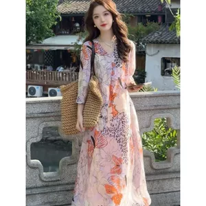 Đầm hoa dáng rộng dáng rộng thời trang Váy dài in hình cao cấp