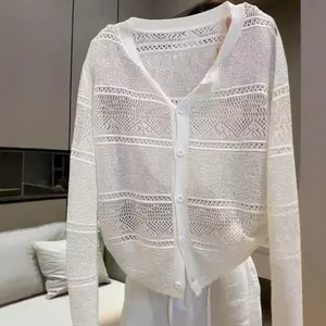 Áo len dệt kim lưới trong suốt rỗng thời trang Áo chống nắng dài tay mỏng thông thường