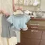 Bé gái (80-120) Mùa hè Phong cách mới Áo thun chấm bi giả hai mảnh thời trang + Quần loe
