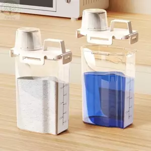 Hộp đựng bột giặt AMLU, Chai đựng đồ giặt đa năng kín, trong suốt có cốc đo lường Tổ chức phòng giặt