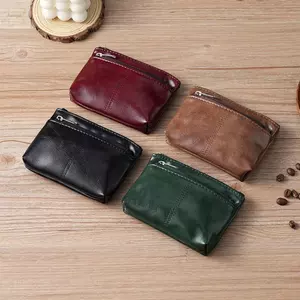 Ví AWNGD Zero, Ví đựng tiền xu có dây kéo cổ điển, Túi đựng thẻ da PU màu trơn thời trang Unisex