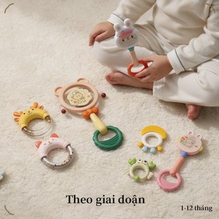 Bộ đồ chơi cầm nắm + lục lạc – Cho bé 0-12 tháng – Nhiều kiểu: gấu, thỏ, kèn – An toàn, kèm hộp – Phát triển giác quan