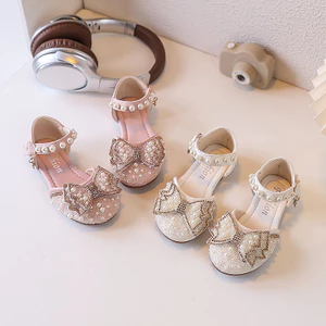 Giày Công Chúa Bé Gái Đính Ngọc Trai - Giày Sandal Nhũ Lấp Lánh Nơ Bướm Đế Mềm Đi Tiệc Thời Trang