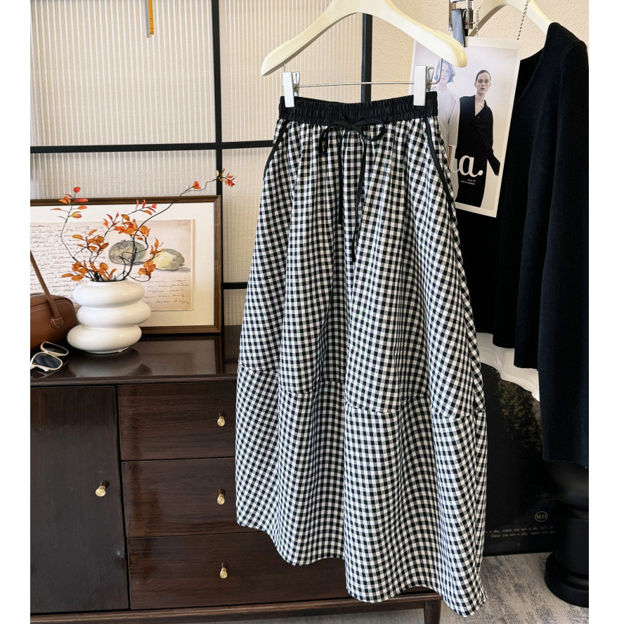 Năm nay Phổ Biến Đẹp Muối Phong Cách Mặc Nhẹ Trưởng Thành Retro Kẻ Sọc Bud Váy Vải Lanh Cotton Váy Cocoon Thường Ngày26061705