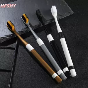 HFSHY 2 Chiếc Bàn Chải Đánh Răng Than Tre Siêu Mịn Làm Sạch Lông Mềm, Trang Phục Gia Đình Cặp Đôi Người Lớn Lông Mịn Bàn Chải Đánh Răng VN