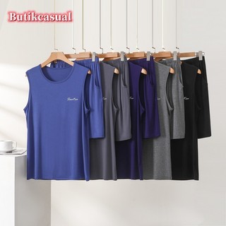 Vest và quầnshortModal nam mùa hè, thiết kế giản dị, chất liệu bông mới, phù hợp mặc ở nhà.