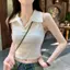 Áo Vest không tay cổ polo nhỏ dành cho nữ Mùa hè Phong cách mới Phiên bản Hàn Quốc Áo không tay eo cao vừa vặn