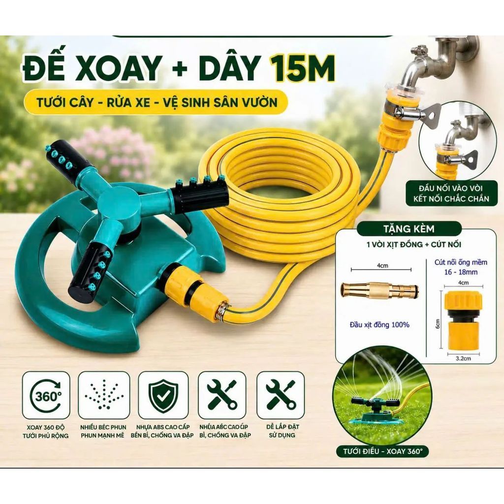 Đế phun nước tặng kèm Đầ nối tưới vườn tưới cây tự Động xoay 360 Độ tự Động,chất liệu nhựa ABS tiện ích