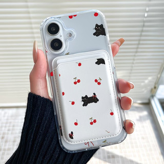 Ốp điện thoại họa tiết anh đào và mèo Thích hợp cho iPhone 16plus 11 12promax 13 14 15 pro max Ốp điện thoại 14promax 15pro 16 Pro max 17 promax 17air Vỏ