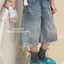 Big Girl (100-160) Quần năm điểm Denim rách nóng thời trang