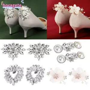 BORAGETE 2 Chiếc Kẹp Giày Kim Cương Giả Cô Dâu Sáng Bóng Trang Trí Kẹp Cưới Hoa Lụa