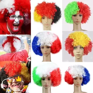 TOPTOOLCX Chú Hề Tóc Giả, Trang Phục Vui Nhộn Sóng Afro Puff Tóc Giả, Phụ Kiện Lễ Hội Lông Tơ Trang Trí Xoăn Chống Đỡ Tóc Ngắn Tóc Giả Người Hâm Mộ Bóng Đá
