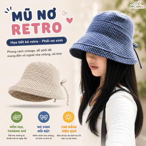 Mũ Bucket Kẻ Caro Retro Phối Nơ Xinh Xắn HOMIE, Mũ Phong Cách Tiểu Thư Thời Trang Mùa Hè Unisex