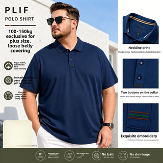 Plus Size Nam Mùa Hè Cổ Tròn Tay Ngắn Thêu Áo Sơ Mi Polo