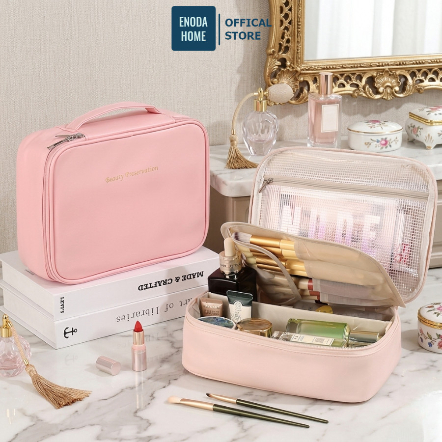 Túi Đựng Mỹ Phẩm Du Lịch ENODA HOME, Túi Đựng Đồ Makeup Trang Điểm Chia Ngăn Chất Liệu PU TUIPU005