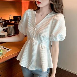 [Hàng mới về] Áo sơ mi voan nữ Váy mùa hè đẹp Áo sơ mi nhỏ hẹp thời trang giảm tuổi bụng tay ngắn