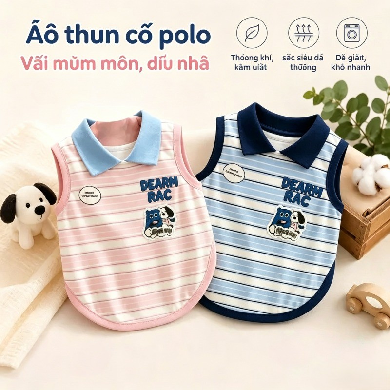 Áo khoác không tay cổ polo thú cưng mỏng mùa hè, quần áo cho chó mèo nhỏ Maltese Yorkshire thoáng mát