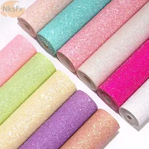 Vải da nhân tạo NKSFX, Bột lấp lánh Chunky Long lanh Vải da PVC lấp lánh, 20x30cm Đầy màu sắc lấp lánh Đồ thủ công DIY Phụ kiện túi xách bằng da giả