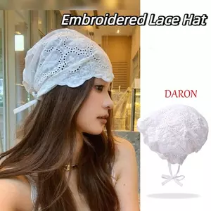 Mũ ren thêu DARON, Mũ len Y2k Rỗng, Cô gái cay thường ngày Phong cách Hàn Quốc Thoáng khí Skullcap Phụ kiện trang phục