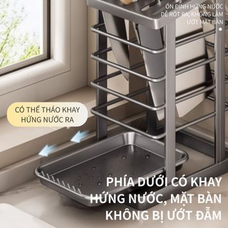 Giá đỡ dao bằng thép không gỉ Khay thoát nước rỉ sét Nhà bếp Quầy lưu trữ dao kéo