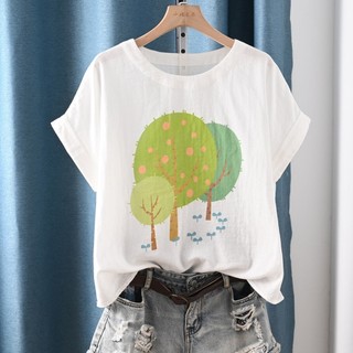 [Hàng có sẵn] Áo sơ mi nữ 100% cotton chất lượng cao Áo thun cotton in hình hoạt hình kỹ thuật số