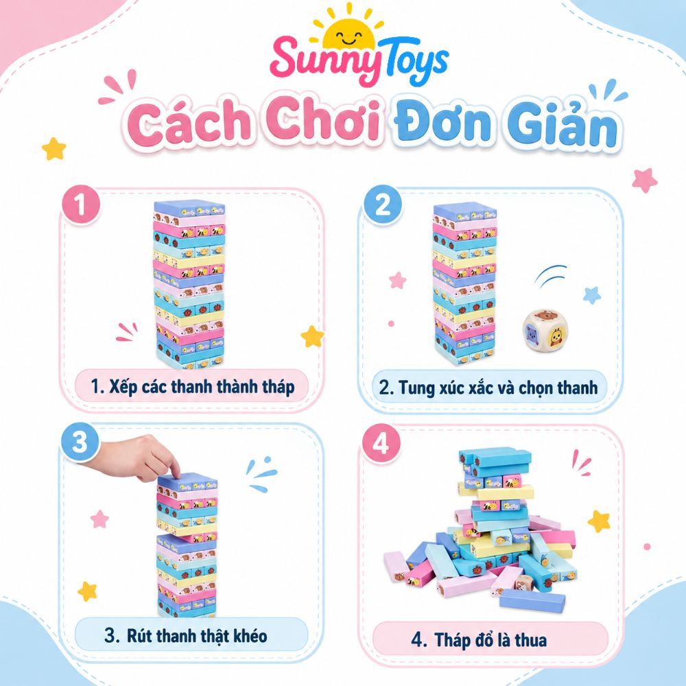 Tháp Rút Gỗ 51 Thanh SunnyToys - Trò Chơi Xếp Khối In Số Cho Bé Chơi Cùng Gia Đình