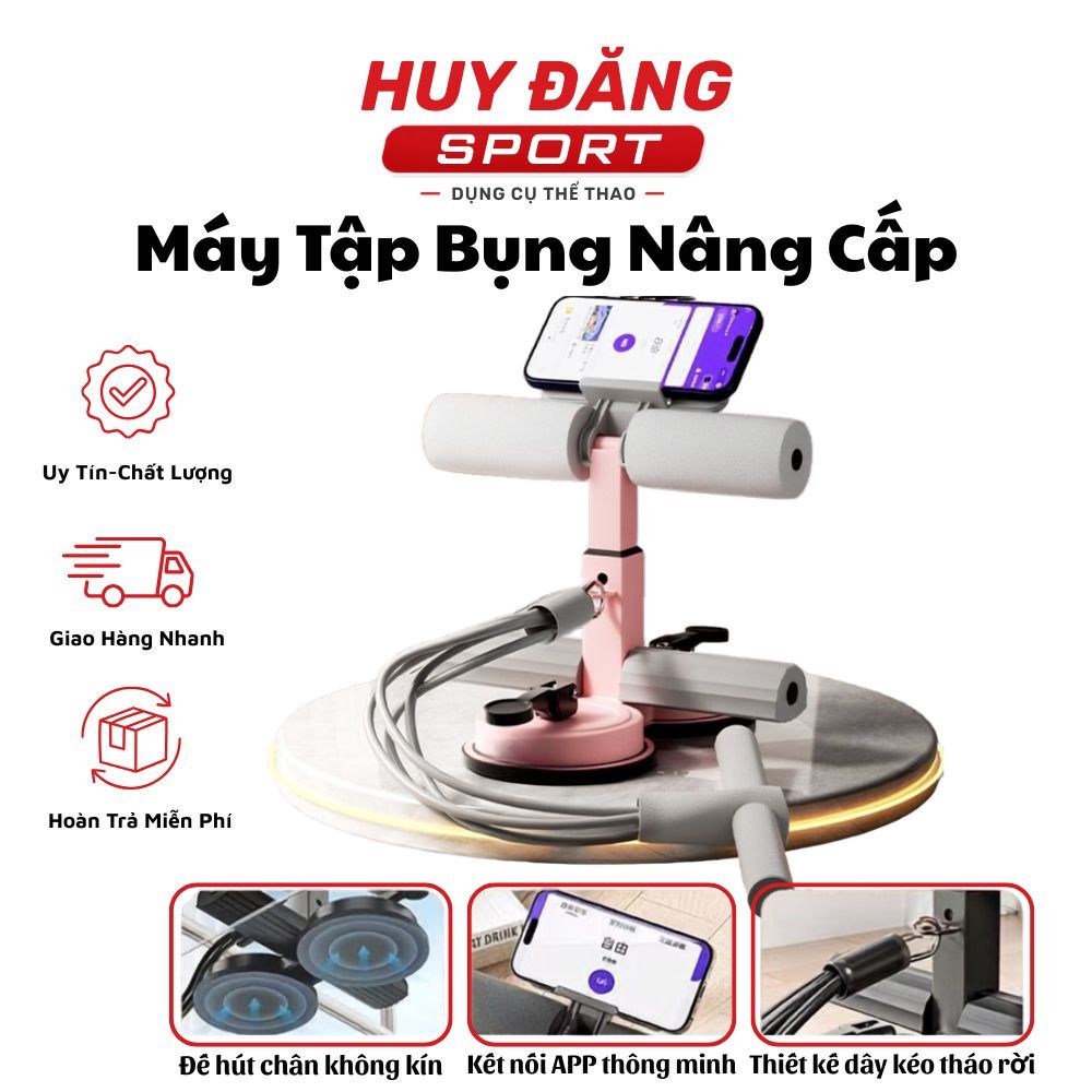 HuyDangSport Dụng cụ tập cơ bụng nâng cấp 2 đế, trụ T kèm dây kéo hút chân không tại nhà DC003