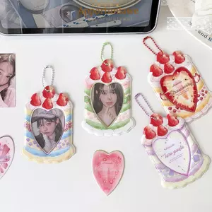 IAPPORTUNIA 3in Đựng Thẻ, PVC Dâu Tình Yêu Kpop Photocard Chủ, Kawaii Mặt Dây Chuyền Móc Khóa Hoạt Hình Hiển Thị Thẻ Bao Túi Trang Trí