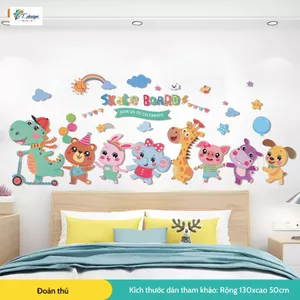 Decal dán tường cho bé Orange đoàn thú decor phòng ngủ, tủ quần áo cho bé, dán chi tiết rời