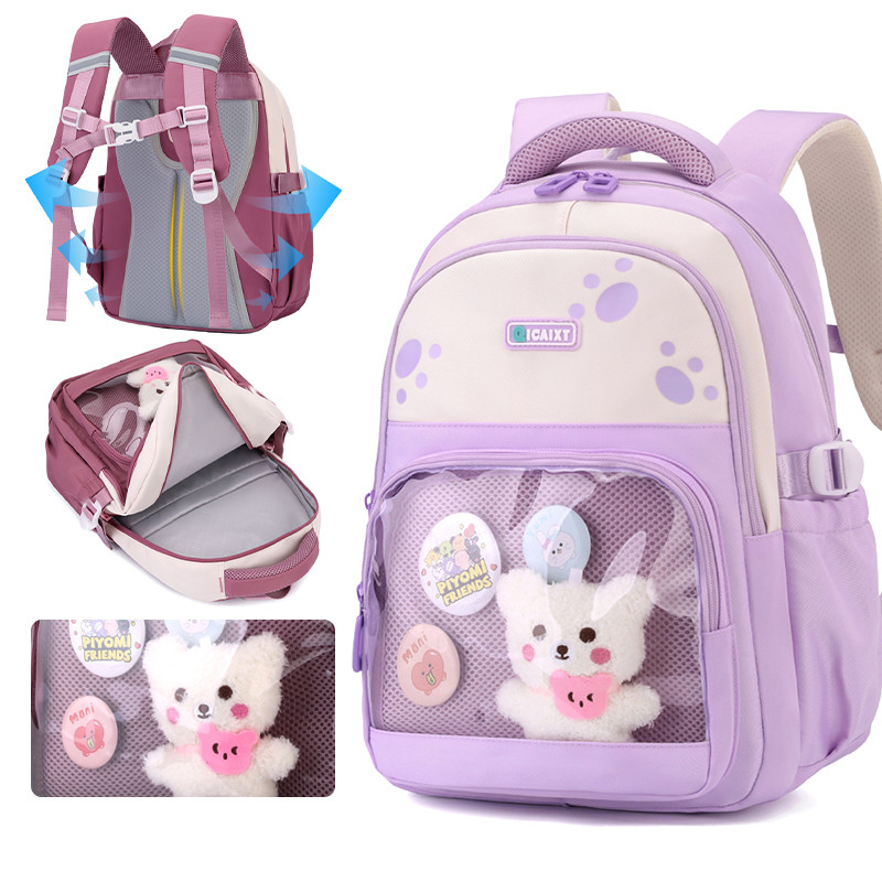 Balo học sinh cấp 1 vải Oxfor cao cấp cho bé đi học tiểu học màu pastel cute nhiều ngăn đựng 3328