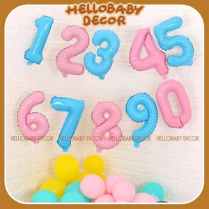 Bóng số 40cm tráng nhôm trang trí tiệc - sinh nhật màu hồng pastel và xanh pastel