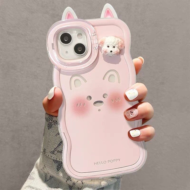 Ốp điện thoại hình chó dễ thương Dây buộc hai chiều cho iPhone iPhone 17ProMax 16Plus 15 14 13 12 1 Vỏ bảo vệ chống sốc
