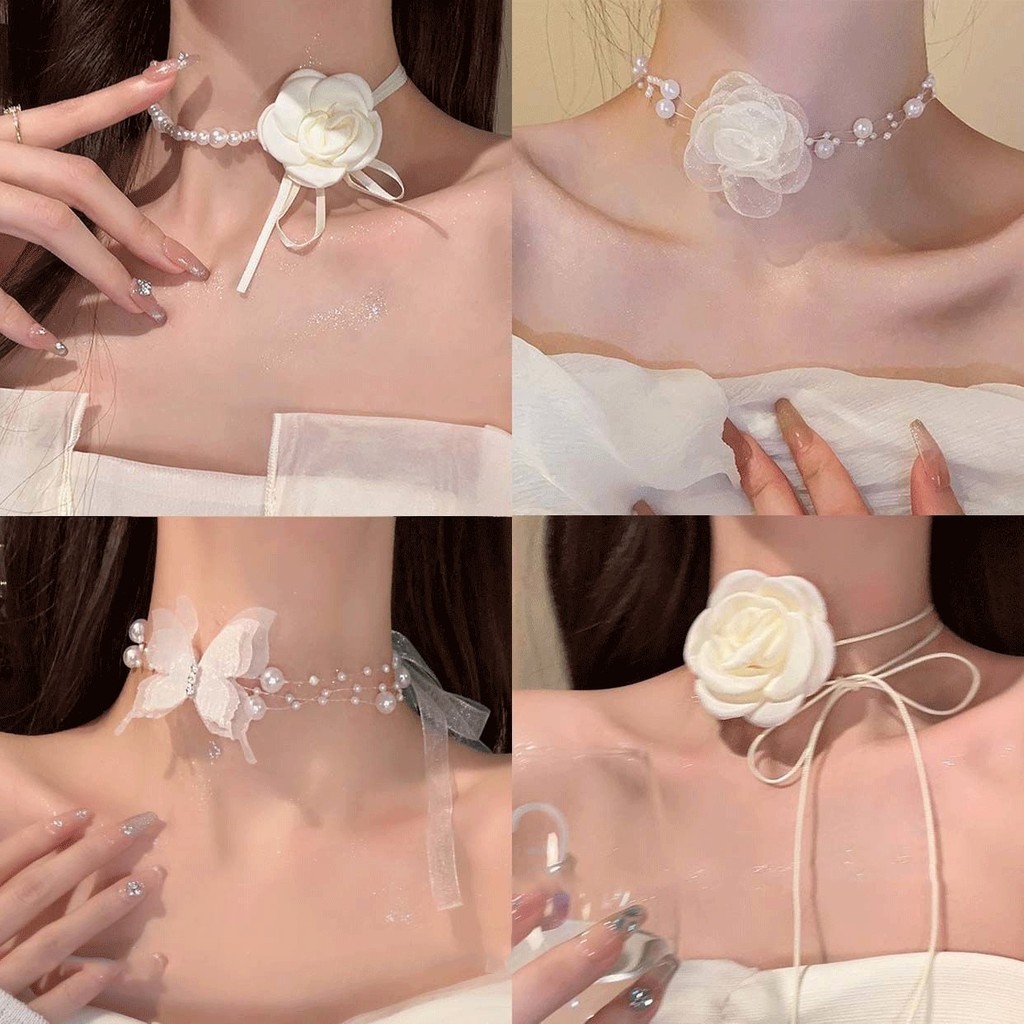 Chocker ngọc trai hoa hồng sang trọng nhẹ nhàng, phù hợp cho nữ