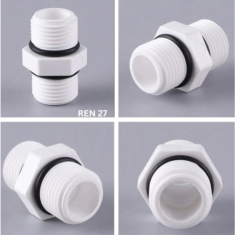 Kép Ren FORSETI Nối thẳng 2 đầu ren ngoài ren 21 và ren 27 Chất Liệu Nhựa