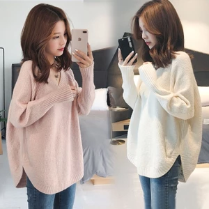 Áo sơ mi dệt kim cổ thấp cho bà bầu mùa thu